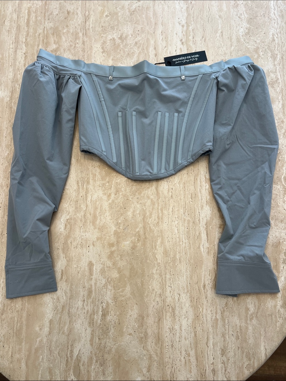 Maniere De Voir Light Gray Off-Shoulder Corset Top